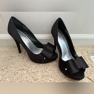 Bakers Black Satin Bow Heels
